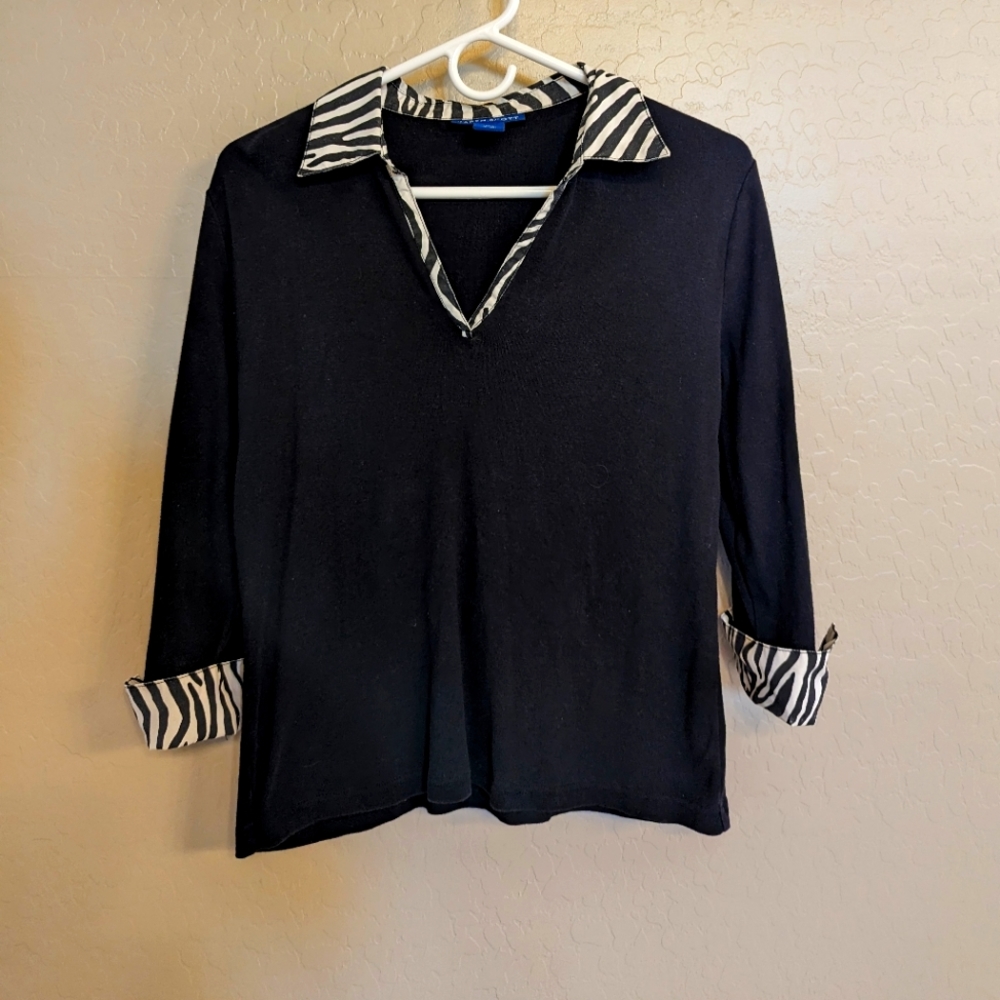 Karen Scott 3/4 Sleeve Top Animal Print Color Petite Medium